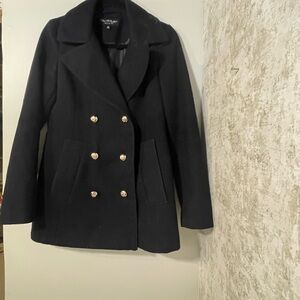 Miss Selfridge Navy Pea Coat with Gold Buttons